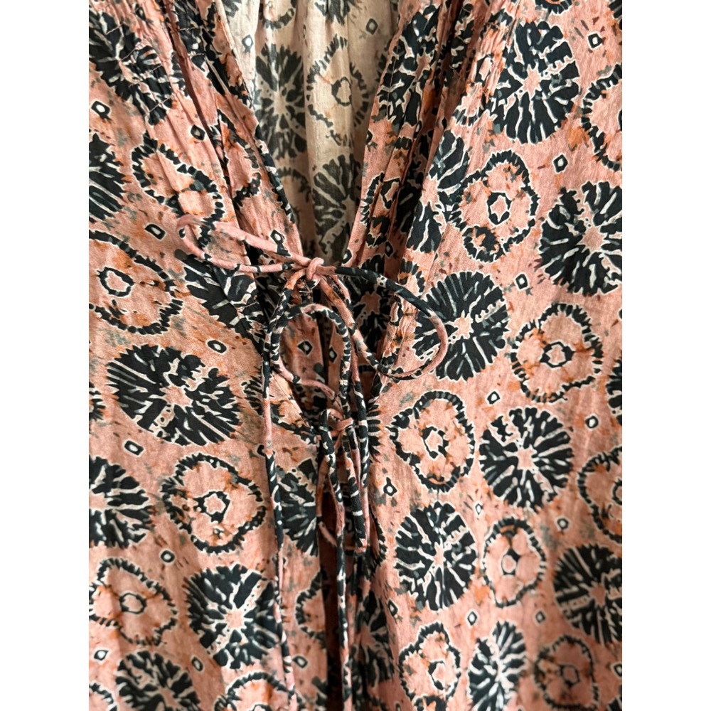 OneSeason Australia Pink Black Floral Cotton Lace Up Tunic Dress Womens Medium - Picture 2 of 7